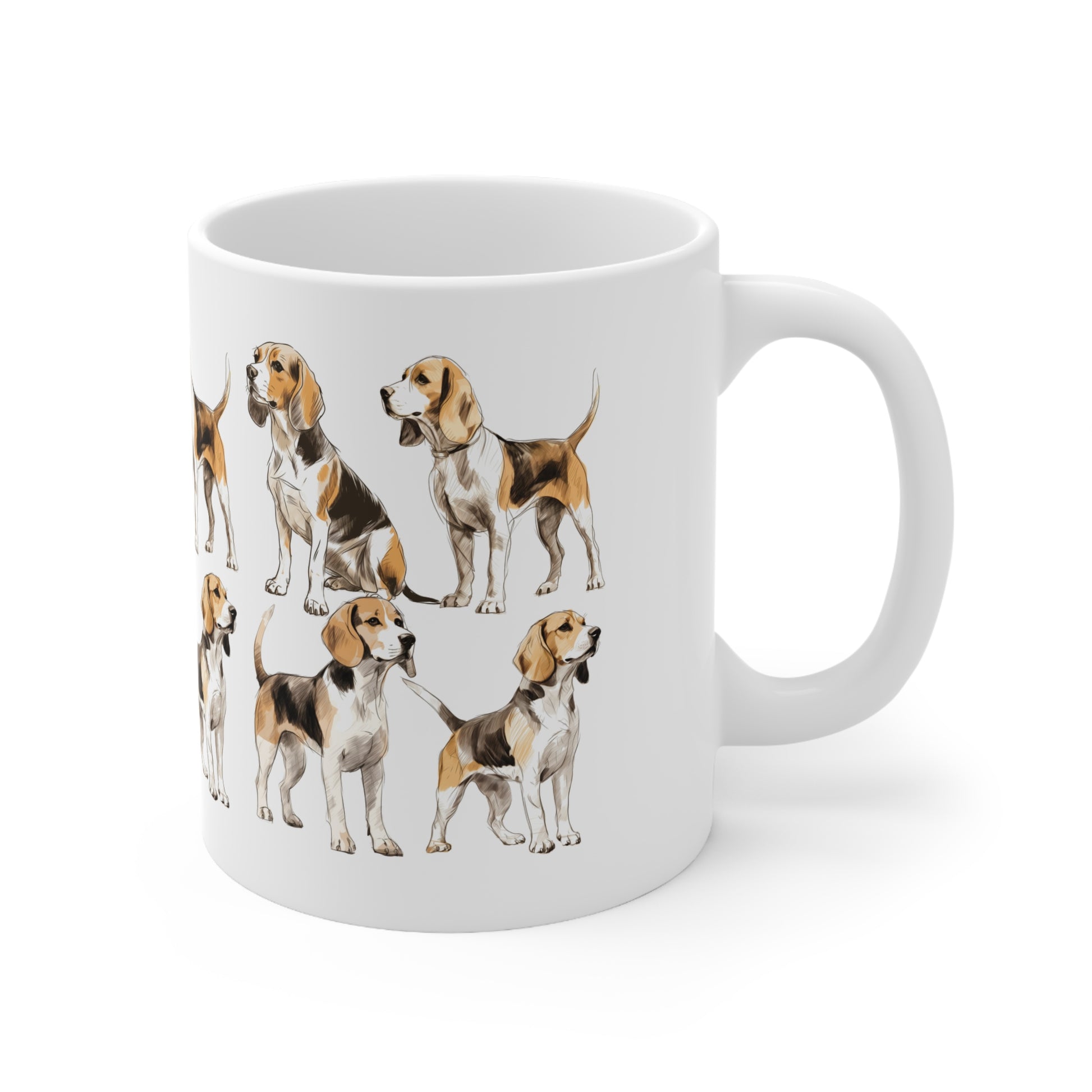 Multiple Colourful Beagles art printed on a mug