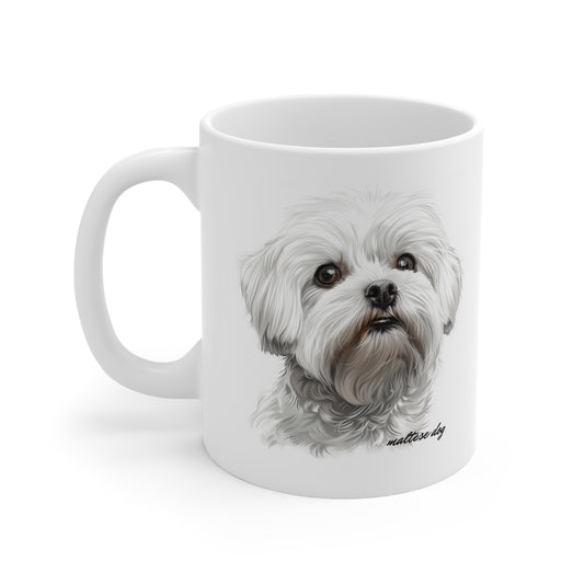 Cute Maltese Dog on a White Mug Print