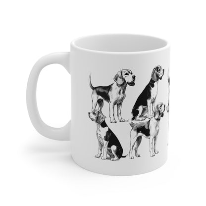 Multiple Beagles art printed on a mug