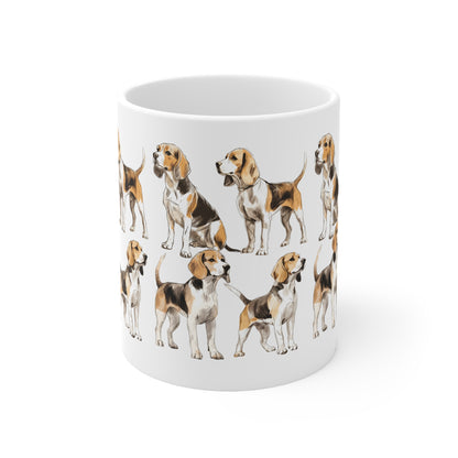 Multiple Beagles art printed on a mug