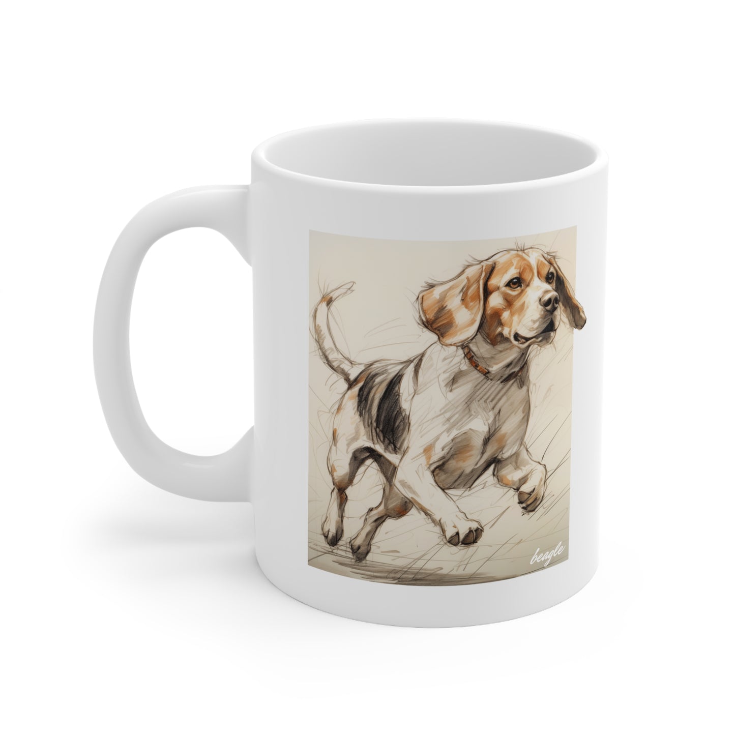 Beagle drawing print on a mug