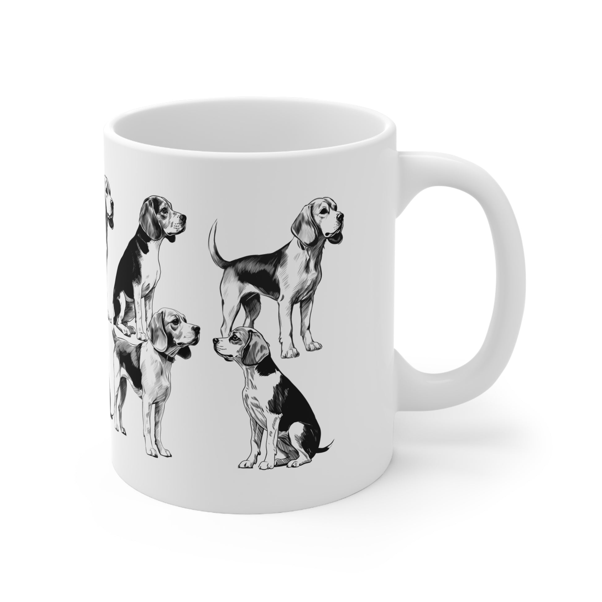 Multiple Beagles art printed on a mug