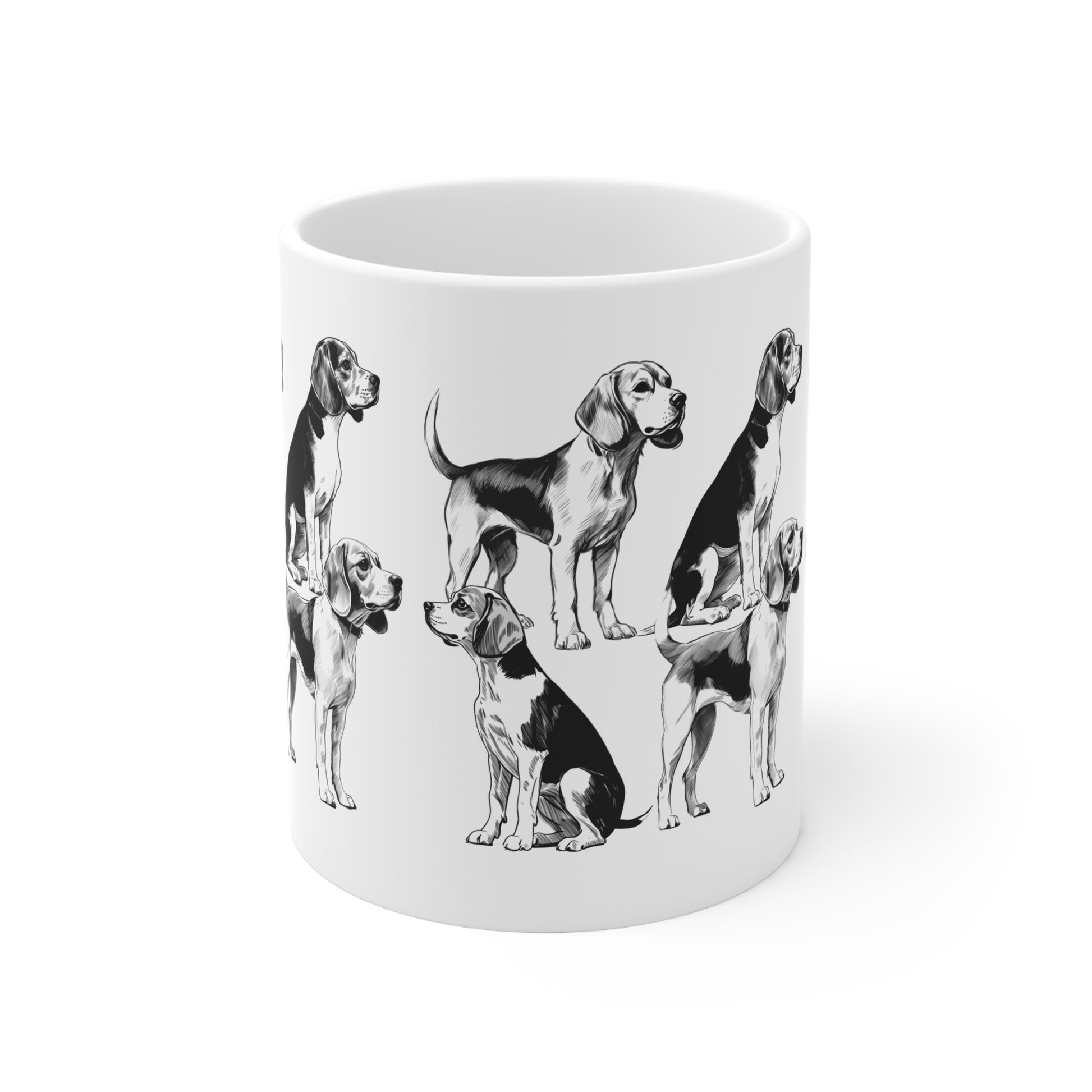 Multiple Beagles art printed on a mug