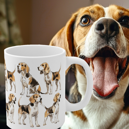 Multiple Beagles art printed on a mug