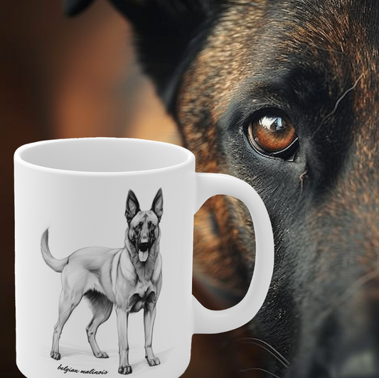 Belgian Malinois standing  posture white mug