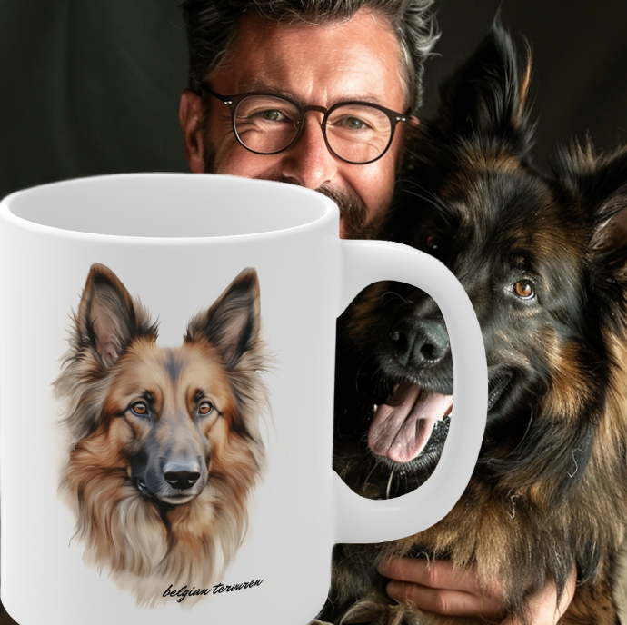 Belgian Tervuren beautiful image on a white cup