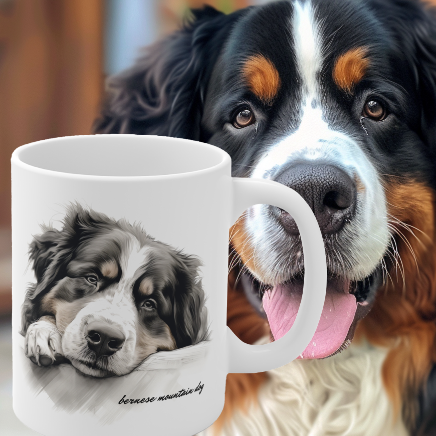 Bernese Mountain Dog Image on a white mug