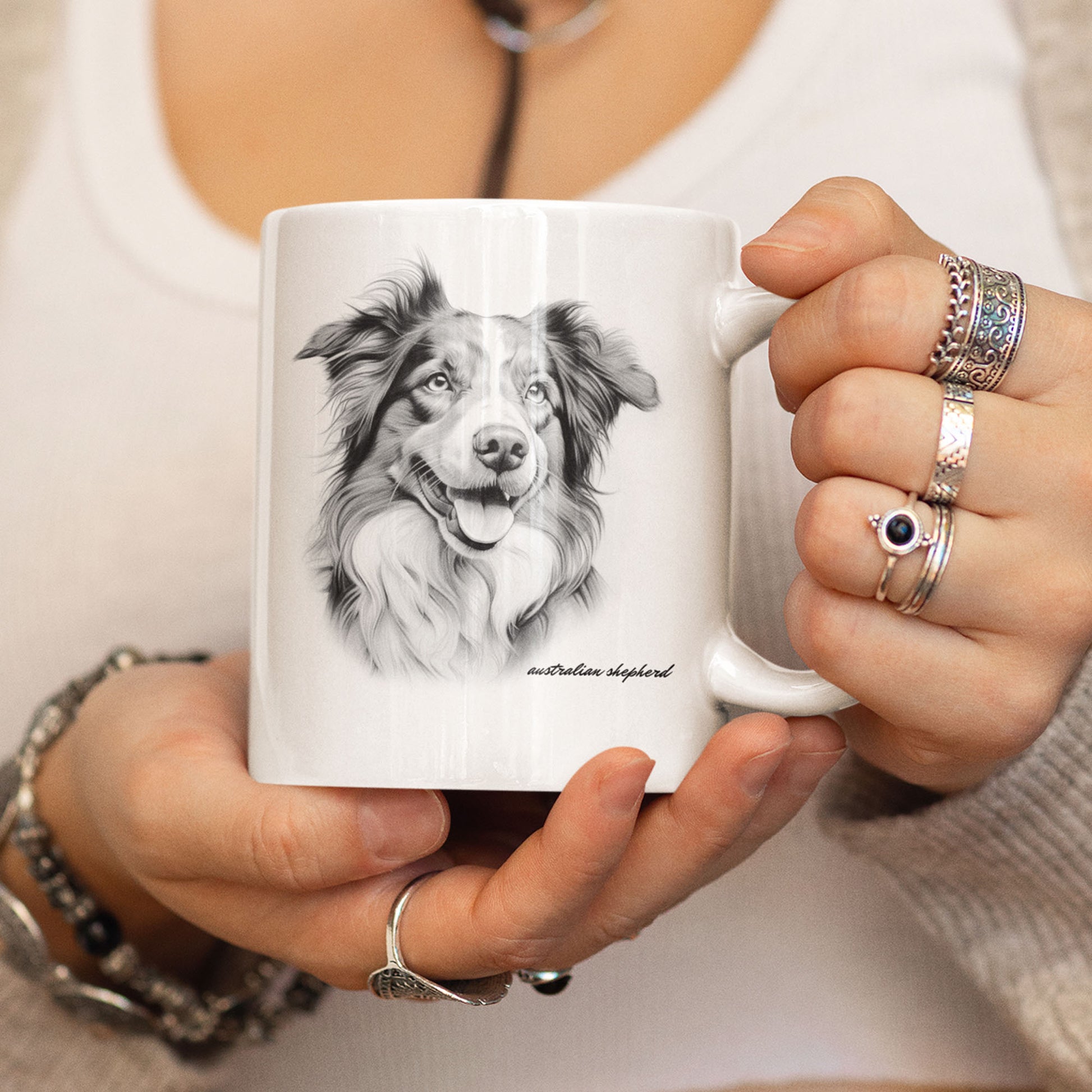 Australian Shepherd white mug present